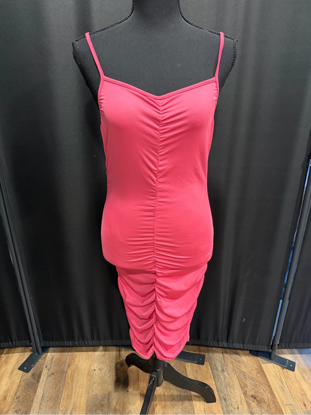 Ruched Pink Spaghetti Strap Bodycon Dress